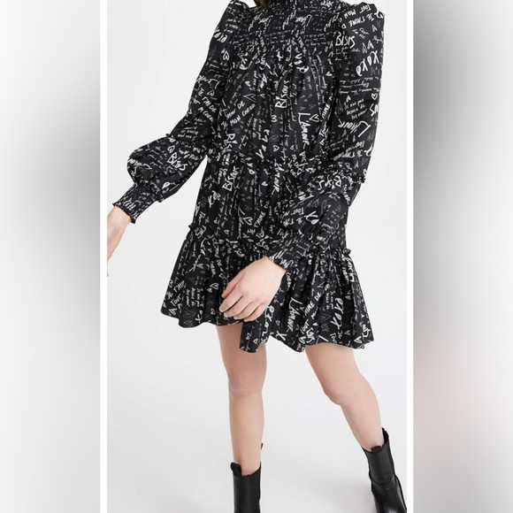 Cinq a Sept Rika Love Note Mini Dress Black NEW - Picture 5 of 12